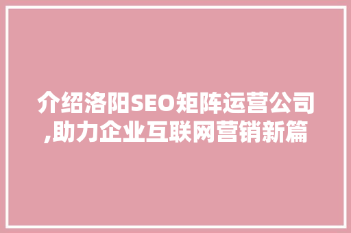 介绍洛阳SEO矩阵运营公司,助力企业互联网营销新篇章