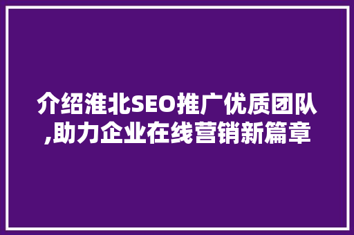 介绍淮北SEO推广优质团队,助力企业在线营销新篇章