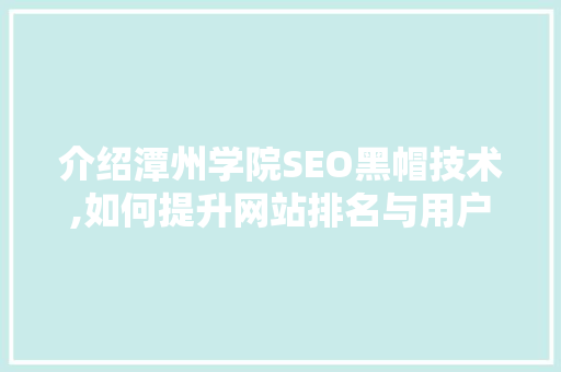 介绍潭州学院SEO黑帽技术,如何提升网站排名与用户体验
