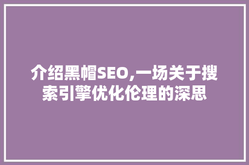 介绍黑帽SEO,一场关于搜索引擎优化伦理的深思