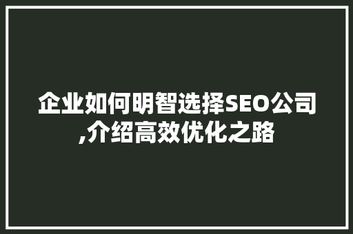 企业如何明智选择SEO公司,介绍高效优化之路