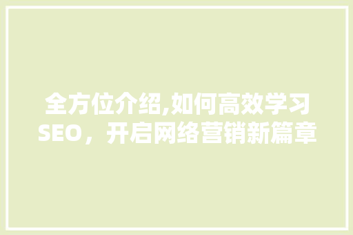 全方位介绍,如何高效学习SEO，开启网络营销新篇章