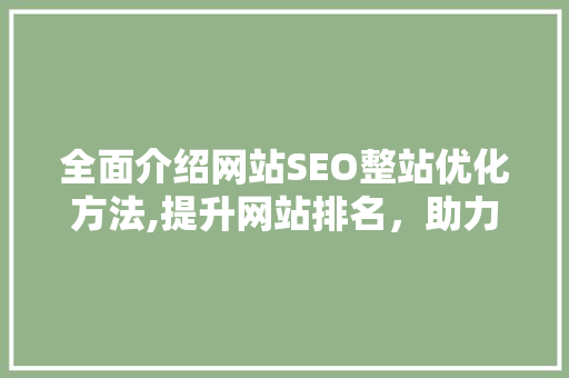 全面介绍网站SEO整站优化方法,提升网站排名，助力企业腾飞