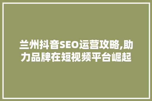 兰州抖音SEO运营攻略,助力品牌在短视频平台崛起