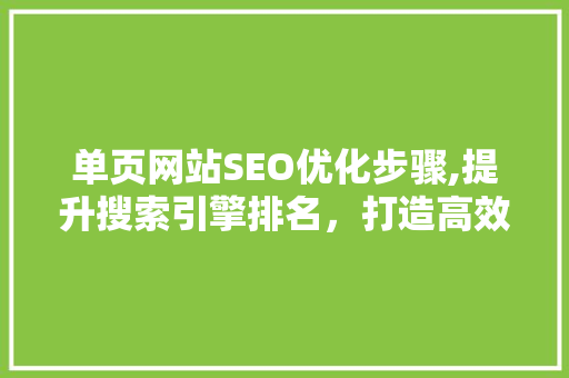 单页网站SEO优化步骤,提升搜索引擎排名，打造高效流量入口