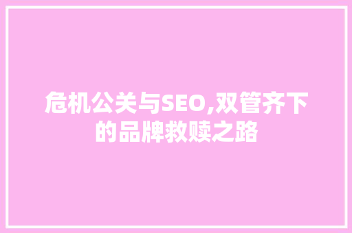 危机公关与SEO,双管齐下的品牌救赎之路