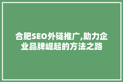 合肥SEO外链推广,助力企业品牌崛起的方法之路