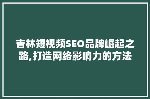 吉林短视频SEO品牌崛起之路,打造网络影响力的方法介绍