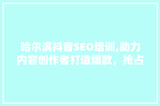 哈尔滨抖音SEO培训,助力内容创作者打造爆款，抢占流量高地