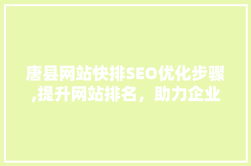 唐县网站快排SEO优化步骤,提升网站排名，助力企业发展