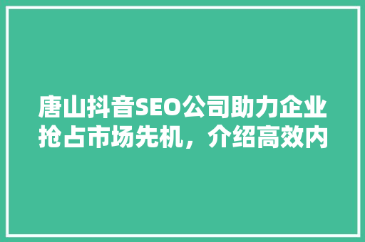 唐山抖音SEO公司助力企业抢占市场先机，介绍高效内容营销步骤