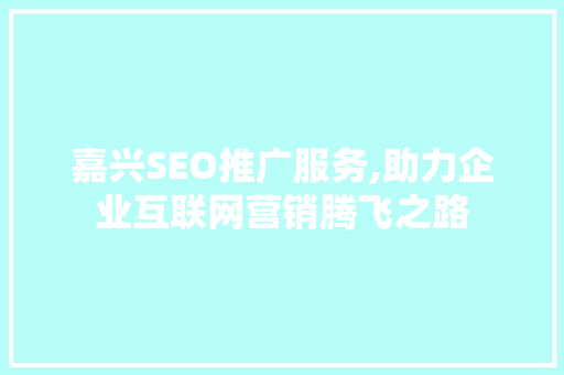 嘉兴SEO推广服务,助力企业互联网营销腾飞之路