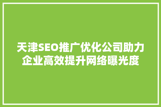 天津SEO推广优化公司助力企业高效提升网络曝光度
