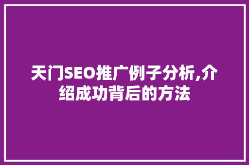 天门SEO推广例子分析,介绍成功背后的方法