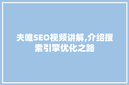 夫唯SEO视频讲解,介绍搜索引擎优化之路