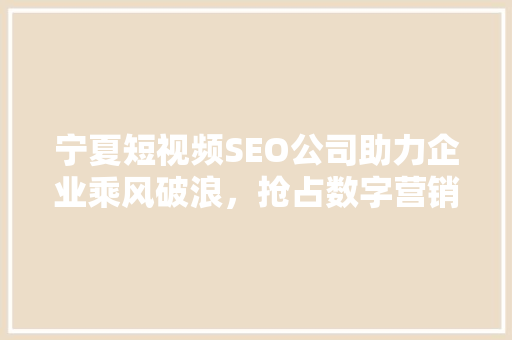 宁夏短视频SEO公司助力企业乘风破浪，抢占数字营销制高点