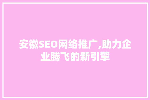 安徽SEO网络推广,助力企业腾飞的新引擎