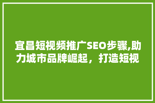 宜昌短视频推广SEO步骤,助力城市品牌崛起，打造短视频营销新格局