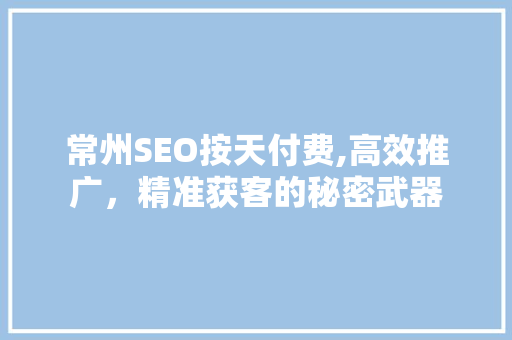 常州SEO按天付费,高效推广，精准获客的秘密武器