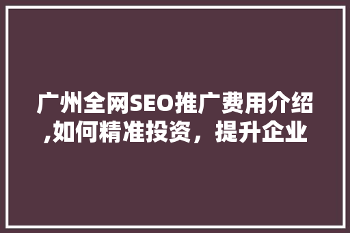 广州全网SEO推广费用介绍,如何精准投资，提升企业品牌影响力