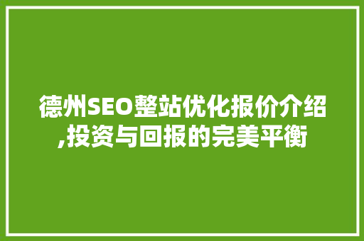 德州SEO整站优化报价介绍,投资与回报的完美平衡