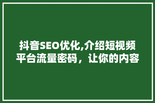 抖音SEO优化,介绍短视频平台流量密码，让你的内容脱颖而出