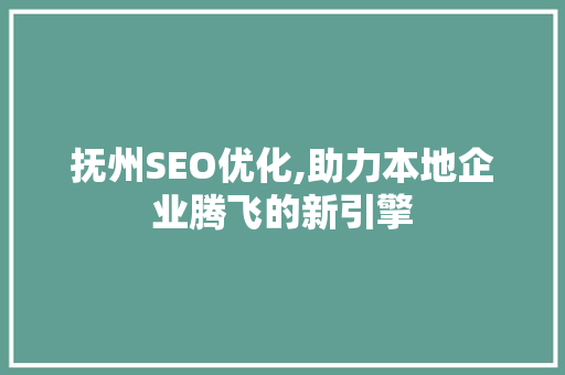 抚州SEO优化,助力本地企业腾飞的新引擎