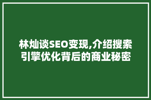 林灿谈SEO变现,介绍搜索引擎优化背后的商业秘密