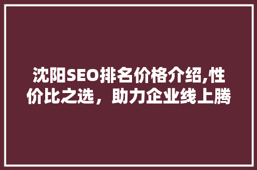 沈阳SEO排名价格介绍,性价比之选，助力企业线上腾飞