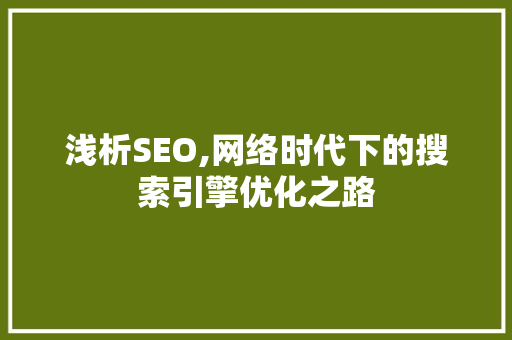 浅析SEO,网络时代下的搜索引擎优化之路
