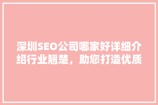 深圳SEO公司哪家好详细介绍行业翘楚，助您打造优质网络品牌