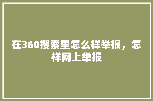 在360搜索里怎么样举报，怎样网上举报