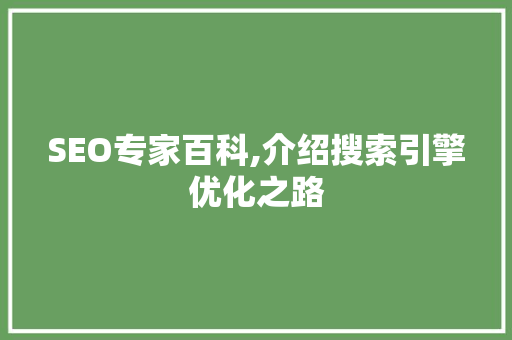 SEO专家百科,介绍搜索引擎优化之路