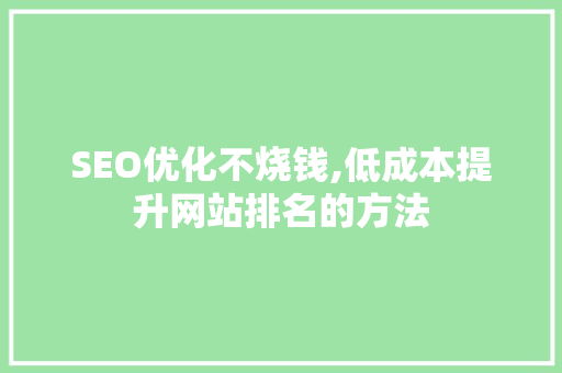 SEO优化不烧钱,低成本提升网站排名的方法