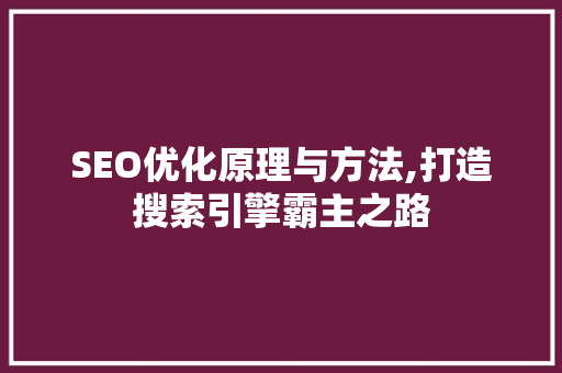 SEO优化原理与方法,打造搜索引擎霸主之路