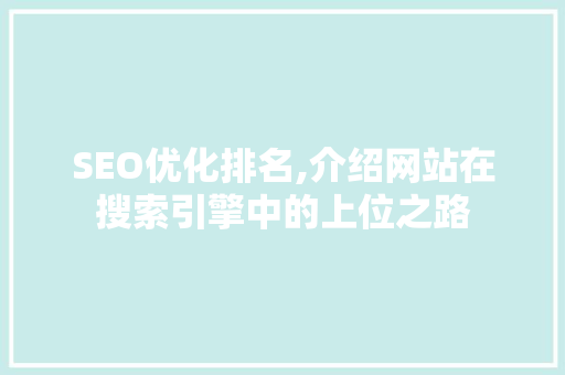 SEO优化排名,介绍网站在搜索引擎中的上位之路