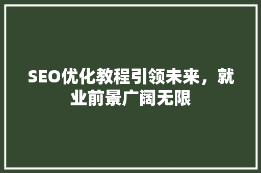 SEO优化教程引领未来，就业前景广阔无限