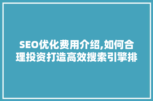 SEO优化费用介绍,如何合理投资打造高效搜索引擎排名