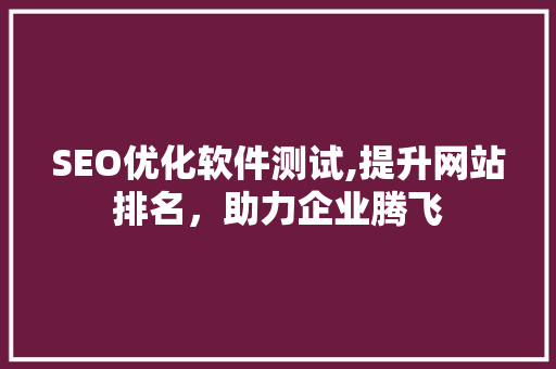 SEO优化软件测试,提升网站排名，助力企业腾飞