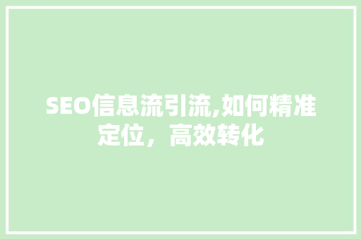 SEO信息流引流,如何精准定位，高效转化