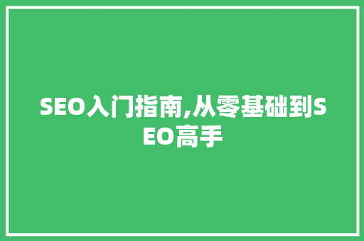 SEO入门指南,从零基础到SEO高手