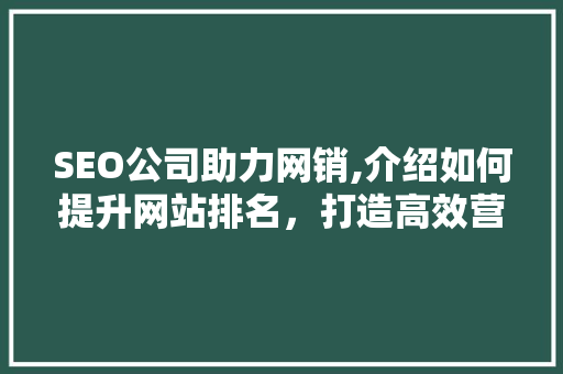 SEO公司助力网销,介绍如何提升网站排名，打造高效营销步骤