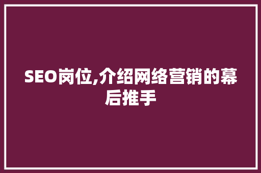 SEO岗位,介绍网络营销的幕后推手