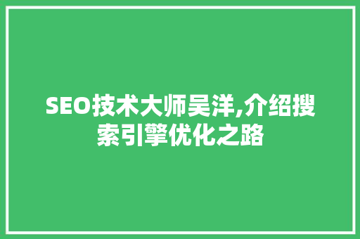 SEO技术大师吴洋,介绍搜索引擎优化之路