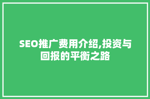 SEO推广费用介绍,投资与回报的平衡之路