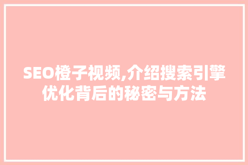 SEO橙子视频,介绍搜索引擎优化背后的秘密与方法