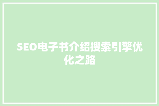 SEO电子书介绍搜索引擎优化之路