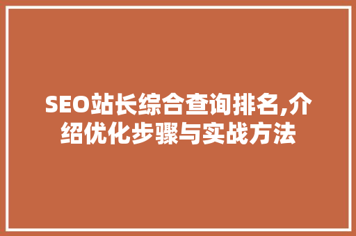 SEO站长综合查询排名,介绍优化步骤与实战方法