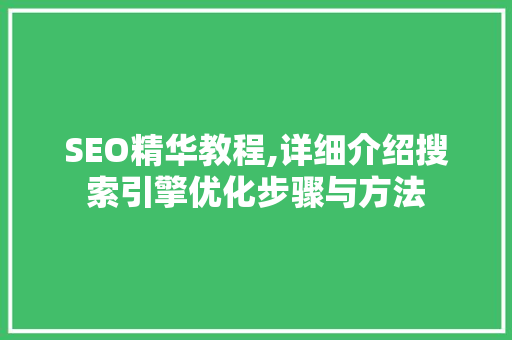 SEO精华教程,详细介绍搜索引擎优化步骤与方法