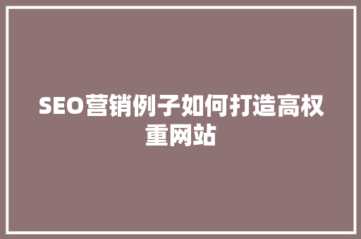 SEO营销例子如何打造高权重网站